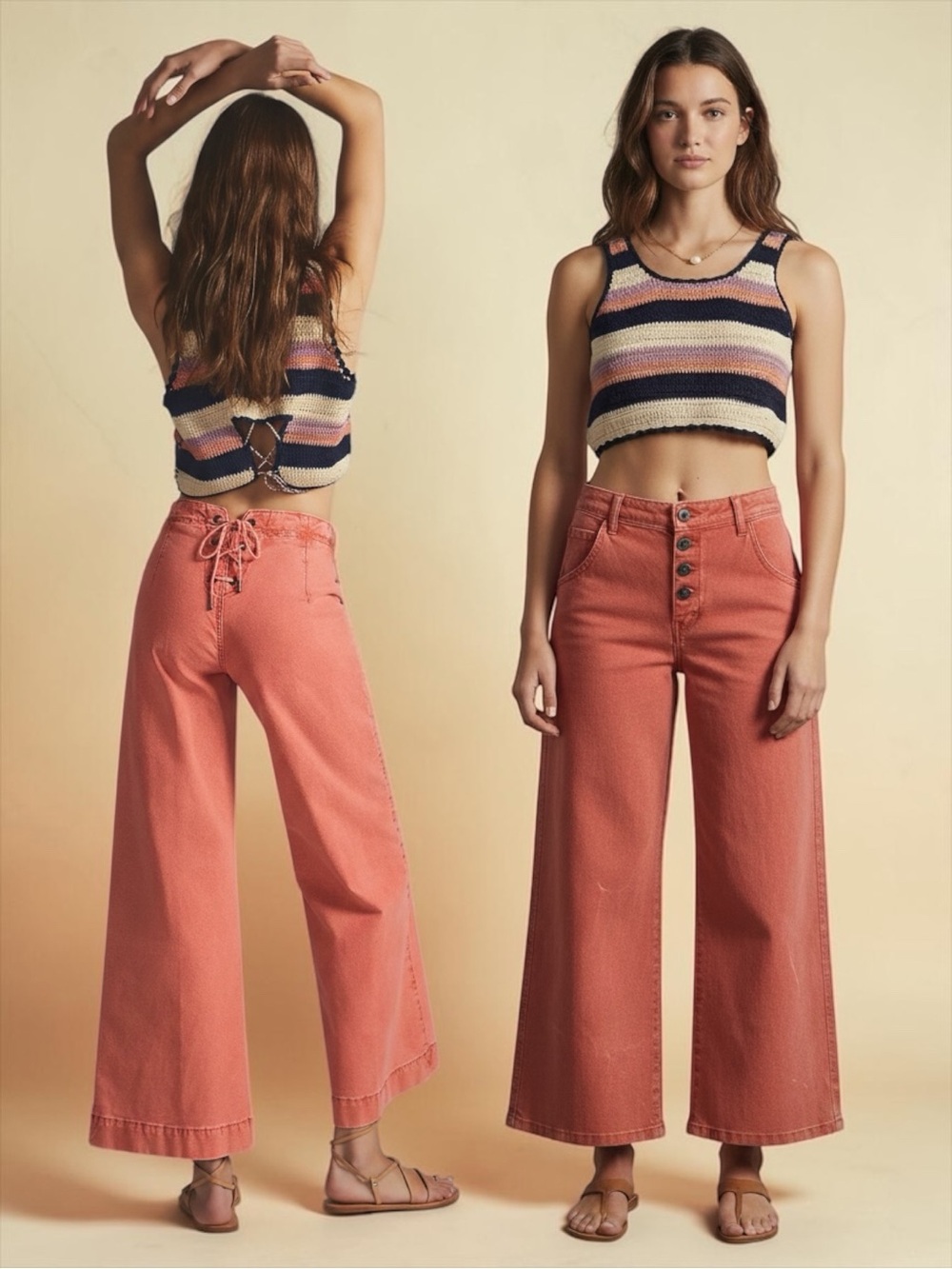 Anthropologie Pilcro Women’s Sailor Wide Leg Pants In Terracotta Orange Size 25